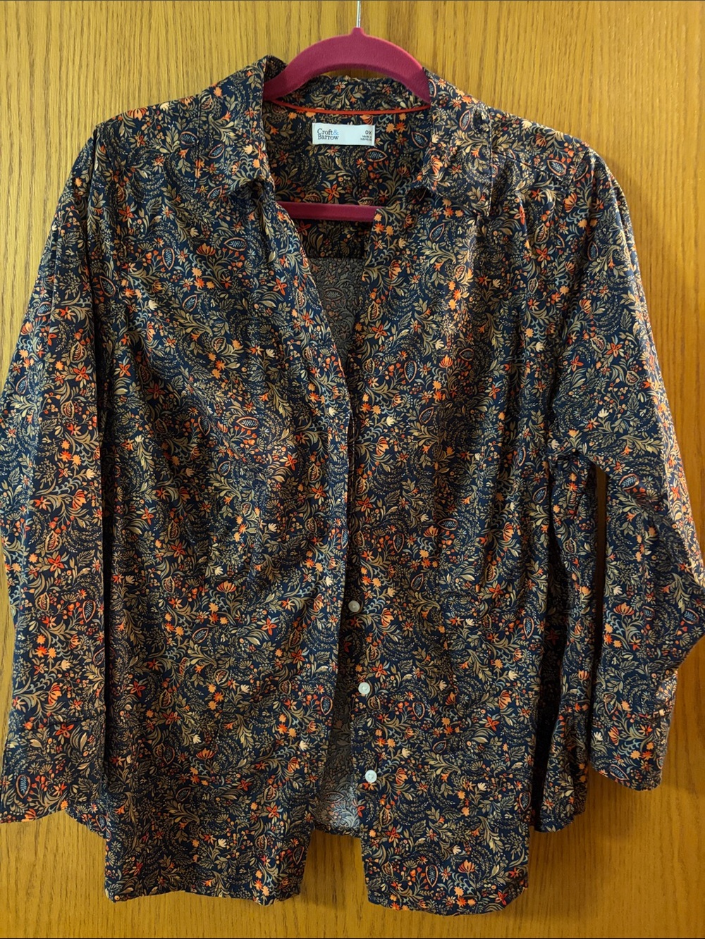 croft & barrow Navy and Orange Floral Button-Down Shirt